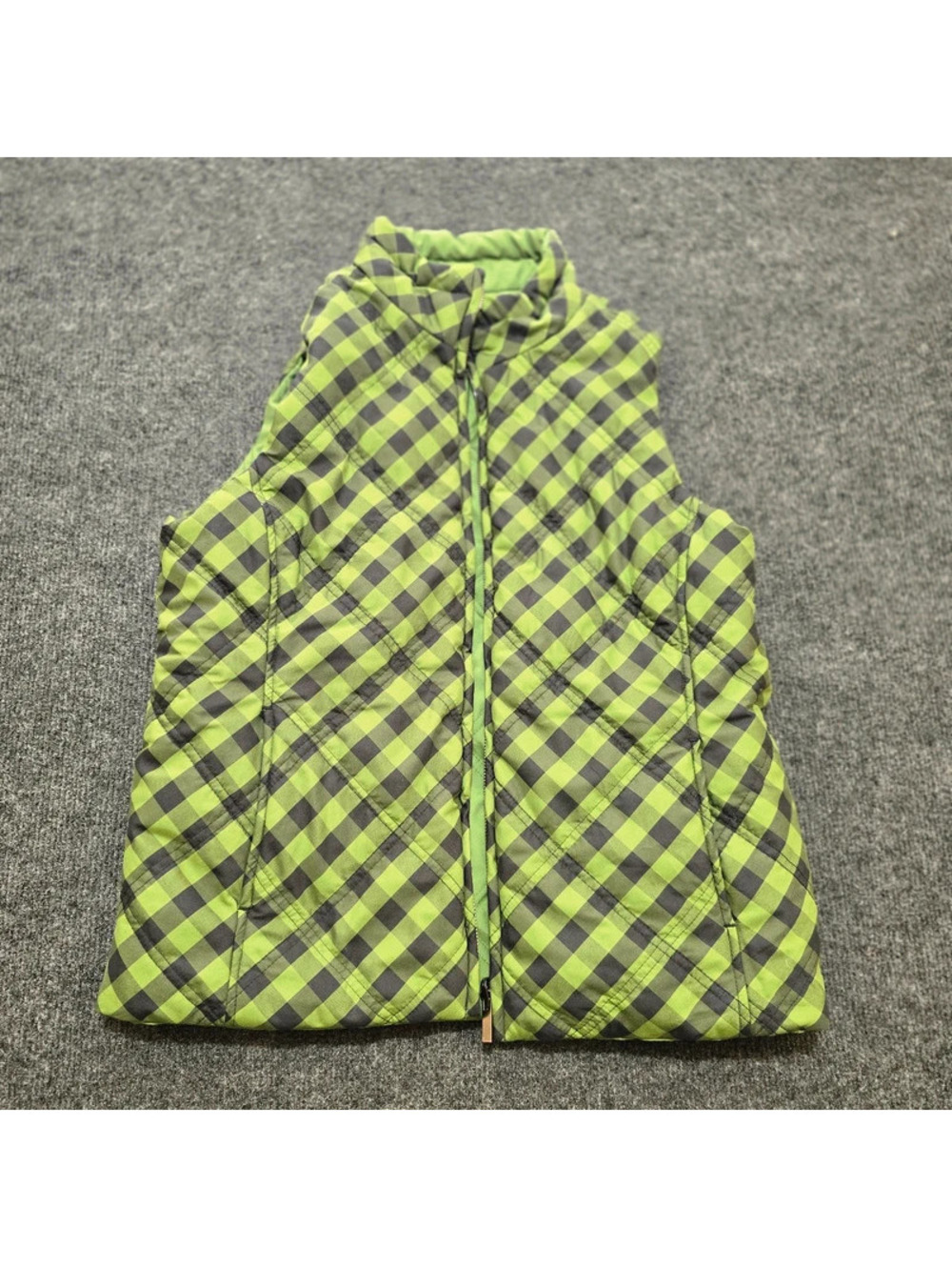 Jones New York Sport Reversible Quilted Vest Womens Medium Green Gingham Plaid